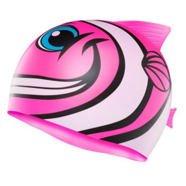 Шапочка для плавання TYR CharacTYRS Happy Fish Silicone Kids’ Swim Cap, Fl. Pink